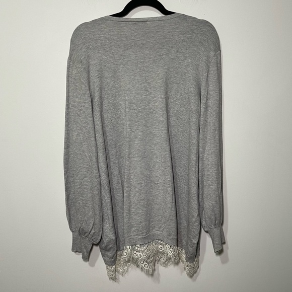 Laura Womens Grey Lace Trim V-Neck long balloon sleeve preppy knit sweater in 3X - Picture 8 of 8